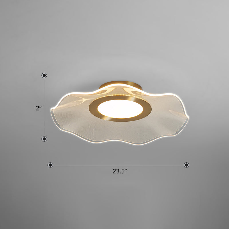 Acrylic Lotus Leaf Ceiling Lighting Artistic Gold Flush Mount LED Light for Bedroom Gold 23.5" Remote Control Stepless Dimming Clearhalo 'Ceiling Lights' 'Close To Ceiling Lights' 'Close to ceiling' 'Flush mount' Lighting' 2422670