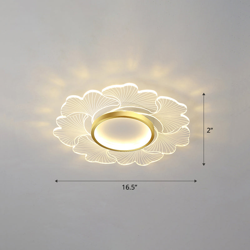 Acrylic Flower Ceiling Mount Light Fixture Modern Style LED Flush Mount for Bedroom Gold 16.5" Third Gear Clearhalo 'Ceiling Lights' 'Close To Ceiling Lights' 'Close to ceiling' 'Flush mount' Lighting' 2422674