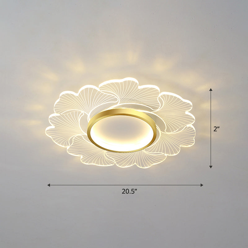 Acrylic Flower Ceiling Mount Light Fixture Modern Style LED Flush Mount for Bedroom Gold 20.5" Remote Control Stepless Dimming Clearhalo 'Ceiling Lights' 'Close To Ceiling Lights' 'Close to ceiling' 'Flush mount' Lighting' 2422679