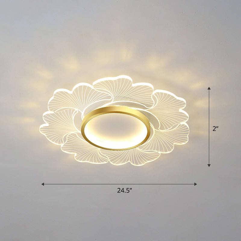 Acrylic Flower Ceiling Mount Light Fixture Modern Style LED Flush Mount for Bedroom Gold 24.5" Remote Control Stepless Dimming Clearhalo 'Ceiling Lights' 'Close To Ceiling Lights' 'Close to ceiling' 'Flush mount' Lighting' 2422681