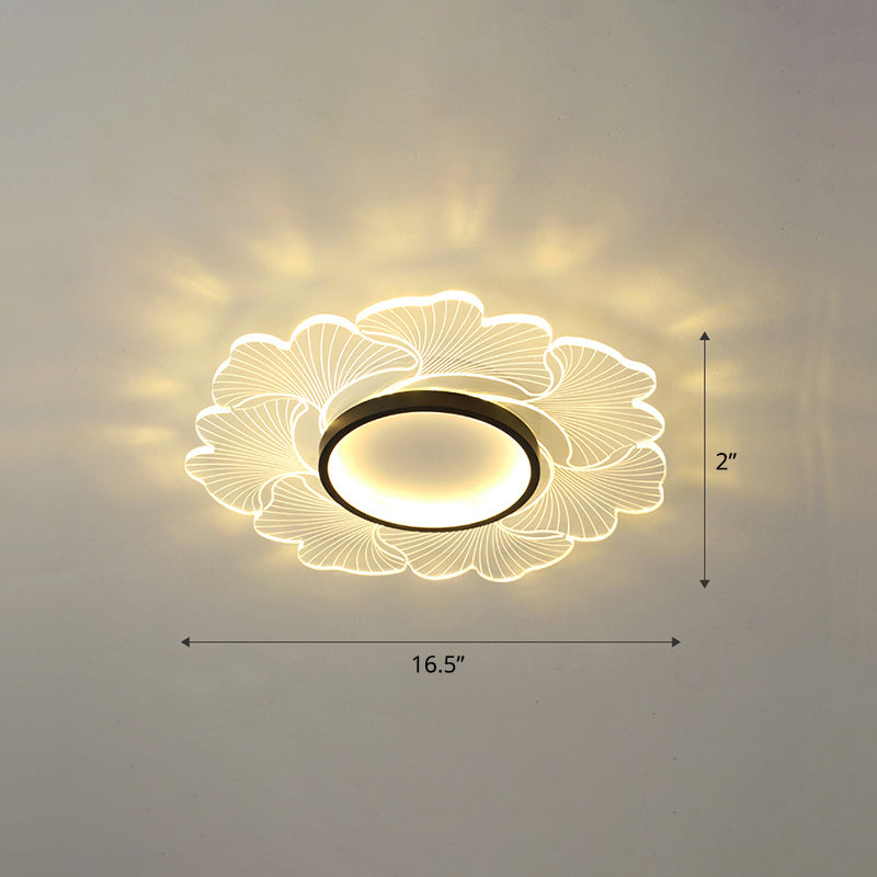 Acrylic Flower Ceiling Mount Light Fixture Modern Style LED Flush Mount for Bedroom Black 16.5" Remote Control Stepless Dimming Clearhalo 'Ceiling Lights' 'Close To Ceiling Lights' 'Close to ceiling' 'Flush mount' Lighting' 2422683