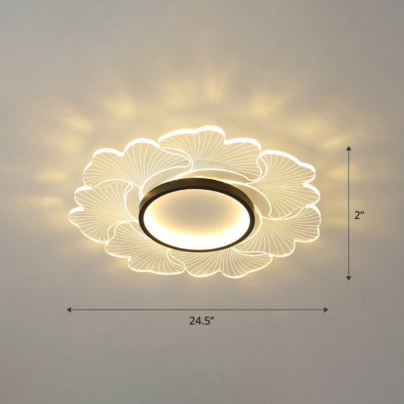 Acrylic Flower Ceiling Mount Light Fixture Modern Style LED Flush Mount for Bedroom Black 24.5" Remote Control Stepless Dimming Clearhalo 'Ceiling Lights' 'Close To Ceiling Lights' 'Close to ceiling' 'Flush mount' Lighting' 2422687