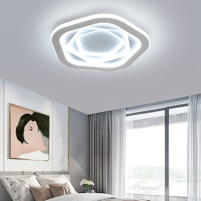 White Pentagonal LED Flush Light Minimalism Acrylic Ceiling Mount Lighting for Bedroom Clearhalo 'Ceiling Lights' 'Close To Ceiling Lights' 'Close to ceiling' 'Flush mount' Lighting' 2422696