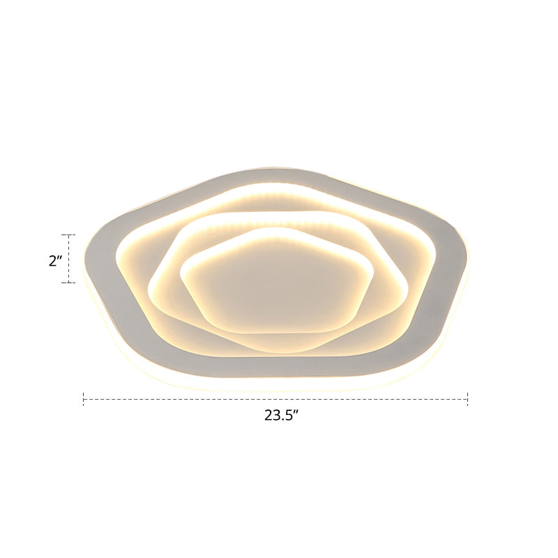 White Pentagonal LED Flush Light Minimalism Acrylic Ceiling Mount Lighting for Bedroom White 23.5" Warm Clearhalo 'Ceiling Lights' 'Close To Ceiling Lights' 'Close to ceiling' 'Flush mount' Lighting' 2422698