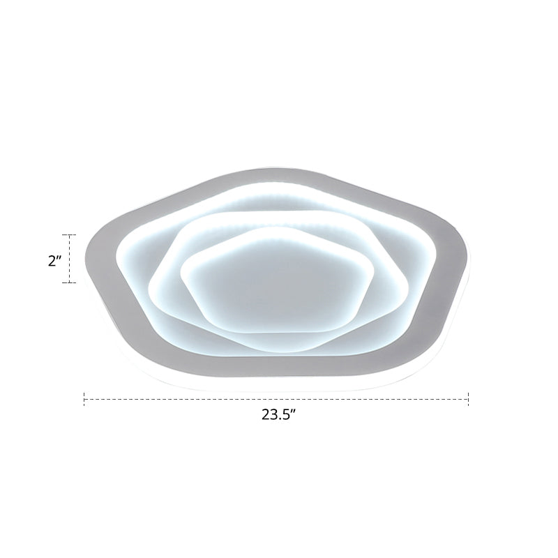 White Pentagonal LED Flush Light Minimalism Acrylic Ceiling Mount Lighting for Bedroom White 23.5" White Clearhalo 'Ceiling Lights' 'Close To Ceiling Lights' 'Close to ceiling' 'Flush mount' Lighting' 2422702