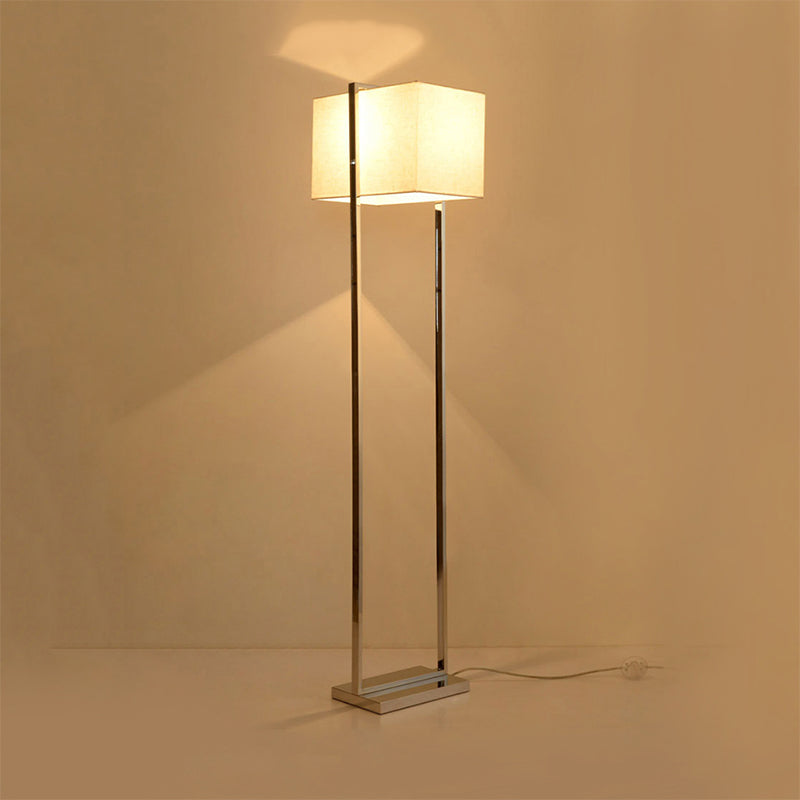 Rectangular Floor Standing Lamp Modernism Fabric Reading Floor Lamp in Beige with Metal Base Beige Clearhalo 'Floor Lamps' 'Lamps' Lighting' 242271