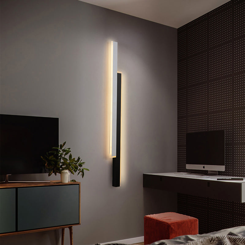 Black-White Linear LED Wall Light Minimalist Metal Flush Mount Wall Sconce for Corridor Clearhalo 'Cast Iron' 'Glass' 'Industrial' 'Modern wall lights' 'Modern' 'Tiffany' 'Traditional wall lights' 'Wall Lamps & Sconces' 'Wall Lights' Lighting' 2422720