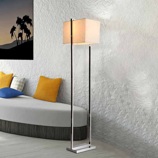 Rectangular Floor Standing Lamp Modernism Fabric Reading Floor Lamp in Beige with Metal Base Clearhalo 'Floor Lamps' 'Lamps' Lighting' 242272