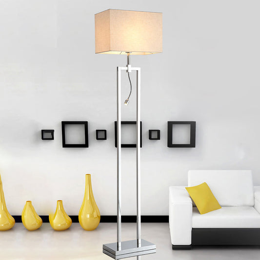 Fabric Rectangle Reading Floor Lamp Contemporary Standing Light in Beige with LED Spotlight Beige Clearhalo 'Floor Lamps' 'Lamps' Lighting' 242273