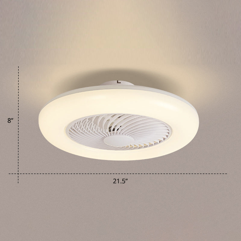 Remote Control Round Semi Flush Ceiling Light Simplicity Acrylic Bedroom LED Hanging Fan Light, 21.5" W White Remote Clearhalo 'Ceiling Fans with Lights' 'Ceiling Fans' 'Modern Ceiling Fans' 'Modern' Lighting' 2422804