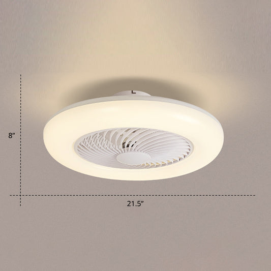 Remote Control Round Semi Flush Ceiling Light Simplicity Acrylic Bedroom LED Hanging Fan Light, 21.5" W White Remote Clearhalo 'Ceiling Fans with Lights' 'Ceiling Fans' 'Modern Ceiling Fans' 'Modern' Lighting' 2422804