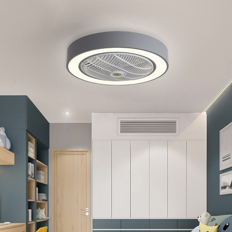 21.5" W Nordic Round Ceiling Fan Light Fixture Metal Kids Bedroom LED Semi Flush Light with Remote Control Clearhalo 'Ceiling Fans with Lights' 'Ceiling Fans' 'Modern Ceiling Fans' 'Modern' Lighting' 2422806