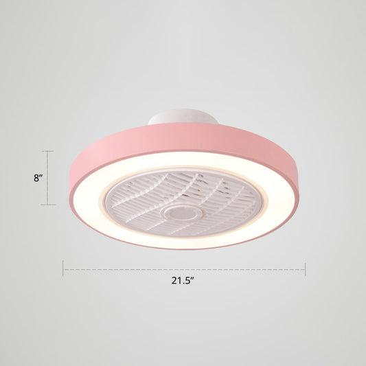 21.5" W Nordic Round Ceiling Fan Light Fixture Metal Kids Bedroom LED Semi Flush Light with Remote Control Pink Remote Clearhalo 'Ceiling Fans with Lights' 'Ceiling Fans' 'Modern Ceiling Fans' 'Modern' Lighting' 2422812