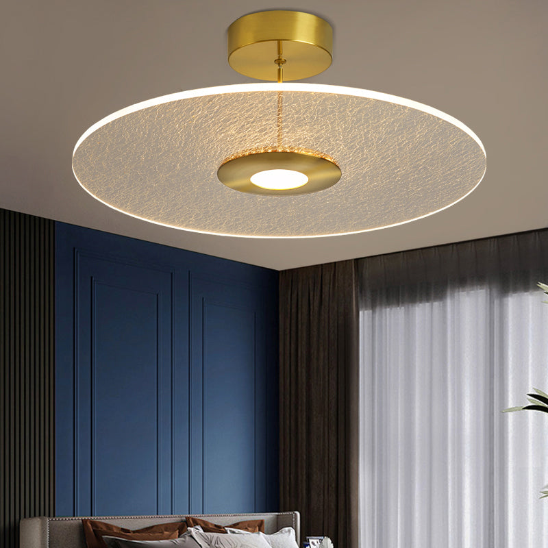 Novelty Simple Disk Shaped Semi Flush Acrylic Bedroom LED Ceiling Mounted Light in Gold Clearhalo 'Ceiling Lights' 'Close To Ceiling Lights' 'Close to ceiling' 'Semi-flushmount' Lighting' 2422830