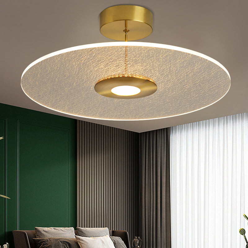 Novelty Simple Disk Shaped Semi Flush Acrylic Bedroom LED Ceiling Mounted Light in Gold Clearhalo 'Ceiling Lights' 'Close To Ceiling Lights' 'Close to ceiling' 'Semi-flushmount' Lighting' 2422833
