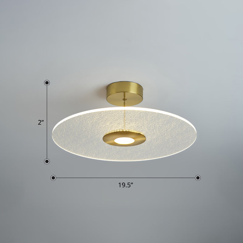 Novelty Simple Disk Shaped Semi Flush Acrylic Bedroom LED Ceiling Mounted Light in Gold Gold Third Gear Clearhalo 'Ceiling Lights' 'Close To Ceiling Lights' 'Close to ceiling' 'Semi-flushmount' Lighting' 2422834