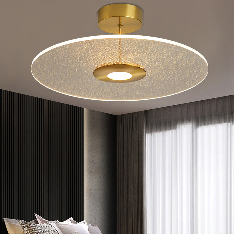 Novelty Simple Disk Shaped Semi Flush Acrylic Bedroom LED Ceiling Mounted Light in Gold Clearhalo 'Ceiling Lights' 'Close To Ceiling Lights' 'Close to ceiling' 'Semi-flushmount' Lighting' 2422835