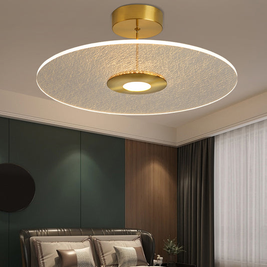 Novelty Simple Disk Shaped Semi Flush Acrylic Bedroom LED Ceiling Mounted Light in Gold Clearhalo 'Ceiling Lights' 'Close To Ceiling Lights' 'Close to ceiling' 'Semi-flushmount' Lighting' 2422836