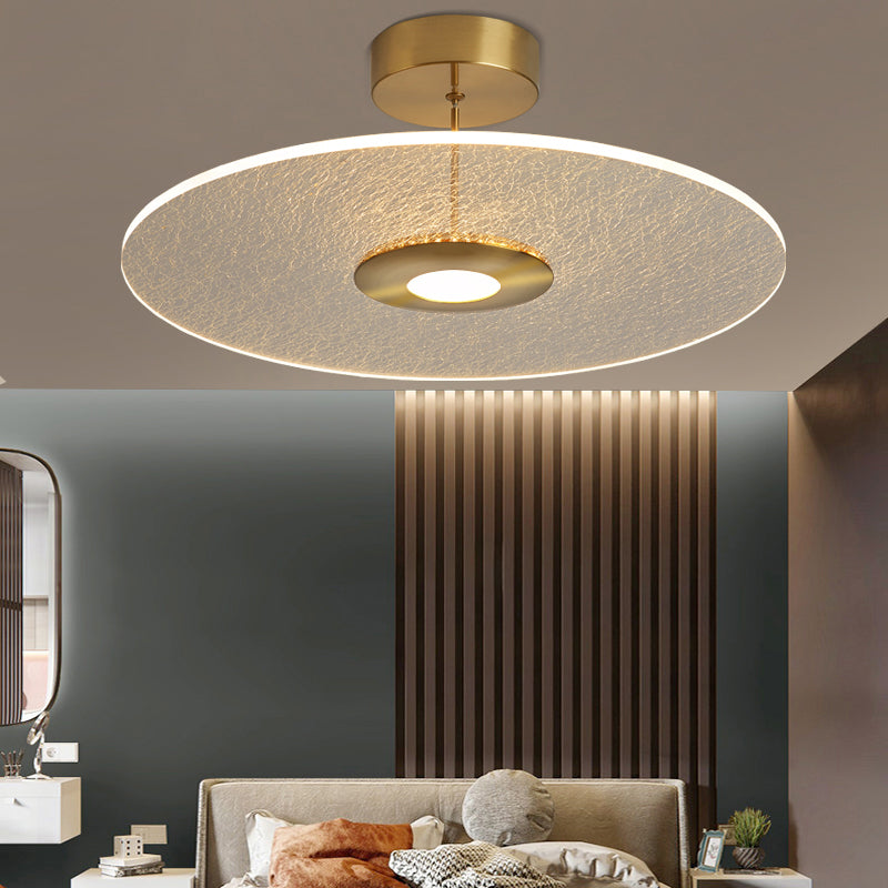 Novelty Simple Disk Shaped Semi Flush Acrylic Bedroom LED Ceiling Mounted Light in Gold Clearhalo 'Ceiling Lights' 'Close To Ceiling Lights' 'Close to ceiling' 'Semi-flushmount' Lighting' 2422837