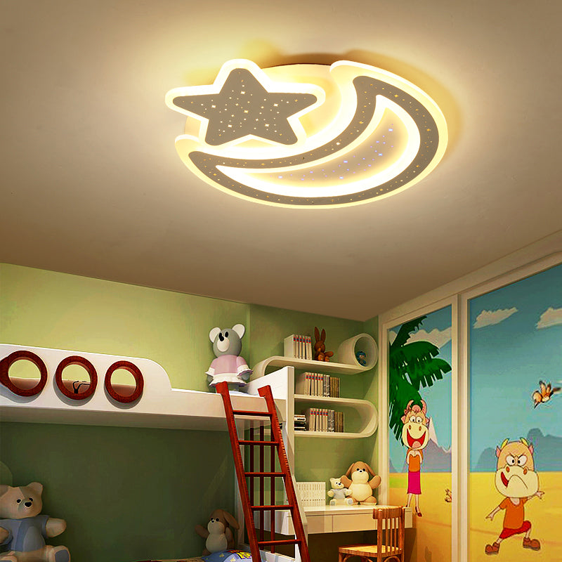 Moon and Star Acrylic Ceiling Lamp Nordic Led Flush Mount Light Fixture for Kids Room Clearhalo 'Ceiling Lights' 'Close To Ceiling Lights' 'Close to ceiling' 'Flush mount' Lighting' 2422868