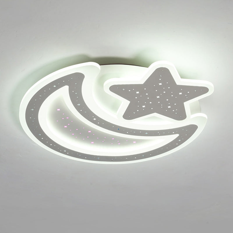 Moon and Star Acrylic Ceiling Lamp Nordic Led Flush Mount Light Fixture for Kids Room Textured White White Clearhalo 'Ceiling Lights' 'Close To Ceiling Lights' 'Close to ceiling' 'Flush mount' Lighting' 2422874