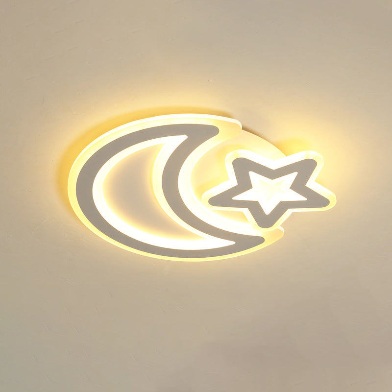 Moon and Star Acrylic Ceiling Lamp Nordic Led Flush Mount Light Fixture for Kids Room White Remote Control Stepless Dimming Clearhalo 'Ceiling Lights' 'Close To Ceiling Lights' 'Close to ceiling' 'Flush mount' Lighting' 2422876
