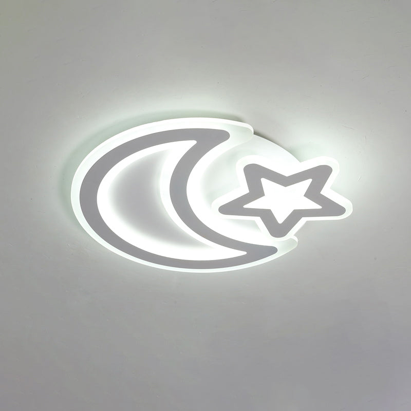 Moon and Star Acrylic Ceiling Lamp Nordic Led Flush Mount Light Fixture for Kids Room White White Clearhalo 'Ceiling Lights' 'Close To Ceiling Lights' 'Close to ceiling' 'Flush mount' Lighting' 2422877