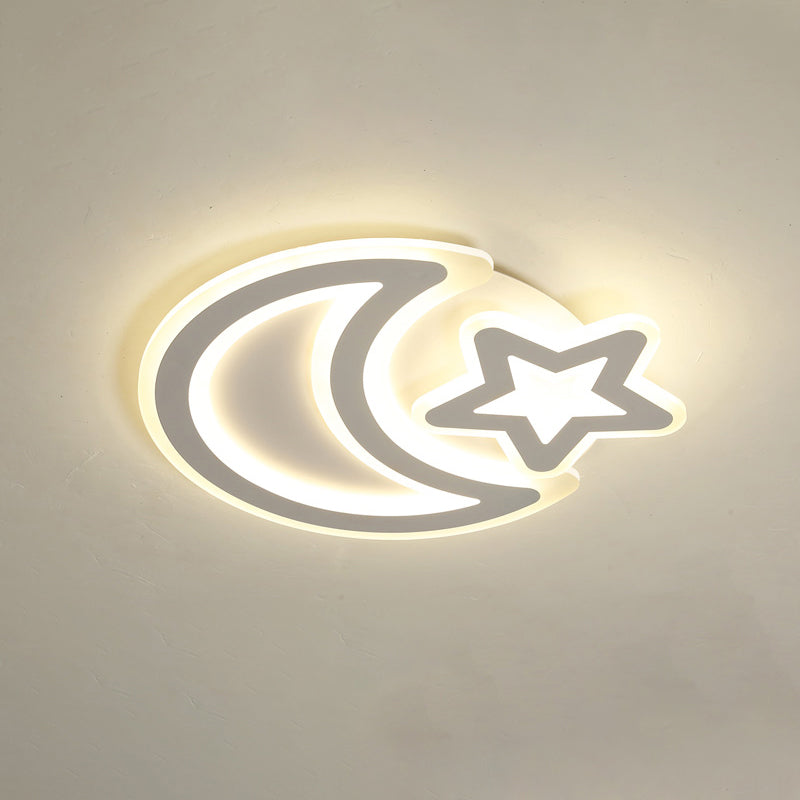 Moon and Star Acrylic Ceiling Lamp Nordic Led Flush Mount Light Fixture for Kids Room White Third Gear Clearhalo 'Ceiling Lights' 'Close To Ceiling Lights' 'Close to ceiling' 'Flush mount' Lighting' 2422878