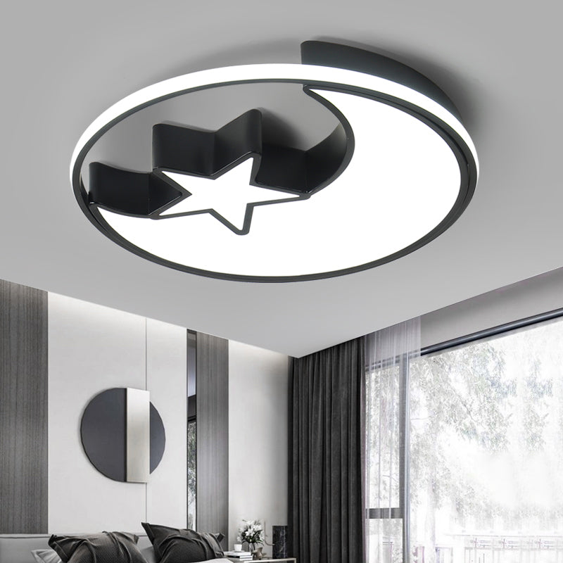 Kids LED Flush Mounted Lamp Black Crescent and Star Ceiling Lighting with Acrylic Shade - Clearhalo - 'Ceiling Lights' - 'Close To Ceiling Lights' - 'Close to ceiling' - 'Flush mount' - Lighting' - 2422888