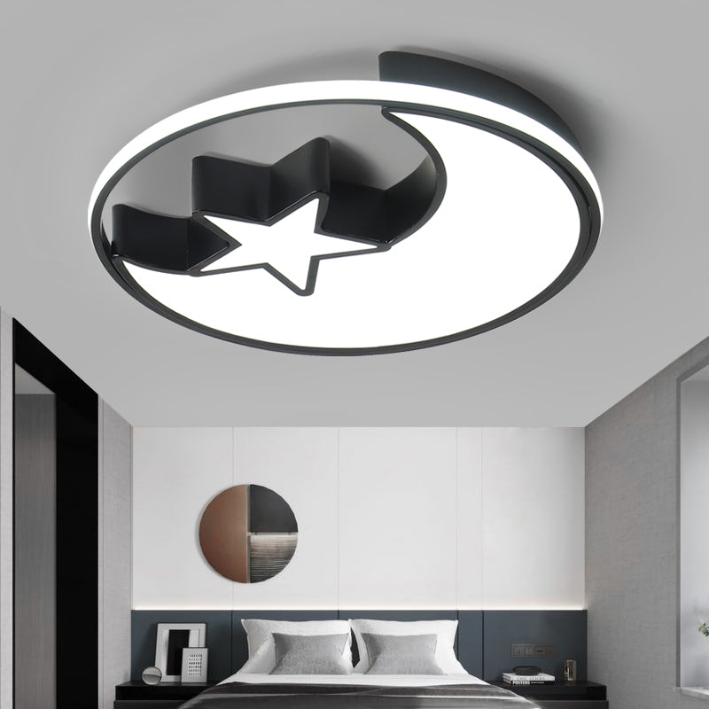 Kids LED Flush Mounted Lamp Black Crescent and Star Ceiling Lighting with Acrylic Shade - Clearhalo - 'Ceiling Lights' - 'Close To Ceiling Lights' - 'Close to ceiling' - 'Flush mount' - Lighting' - 2422889