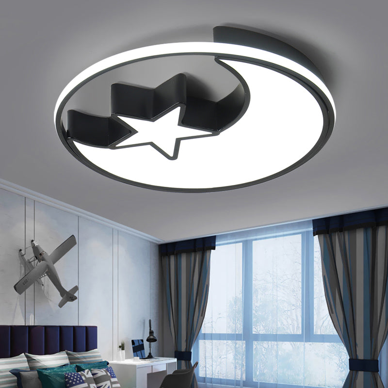 Kids LED Flush Mounted Lamp Black Crescent and Star Ceiling Lighting with Acrylic Shade - Black - 16.5" - Clearhalo - 'Ceiling Lights' - 'Close To Ceiling Lights' - 'Close to ceiling' - 'Flush mount' - Lighting' - 2422890