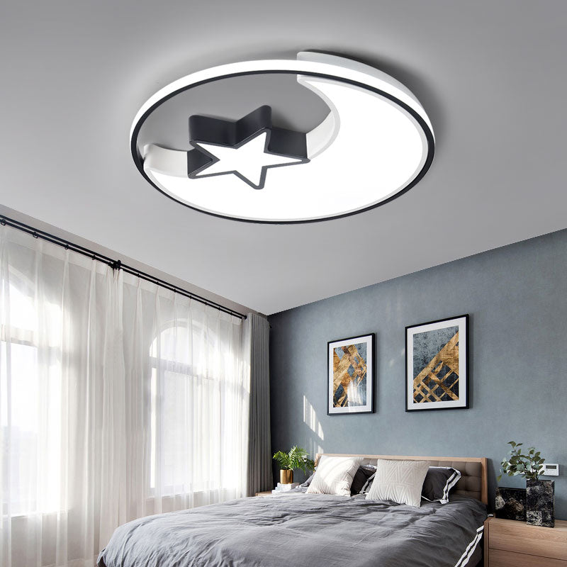 Kids LED Flush Mounted Lamp Black Crescent and Star Ceiling Lighting with Acrylic Shade - Clearhalo - 'Ceiling Lights' - 'Close To Ceiling Lights' - 'Close to ceiling' - 'Flush mount' - Lighting' - 2422891