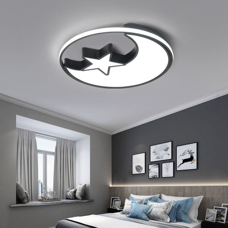 Kids LED Flush Mounted Lamp Black Crescent and Star Ceiling Lighting with Acrylic Shade - Clearhalo - 'Ceiling Lights' - 'Close To Ceiling Lights' - 'Close to ceiling' - 'Flush mount' - Lighting' - 2422893