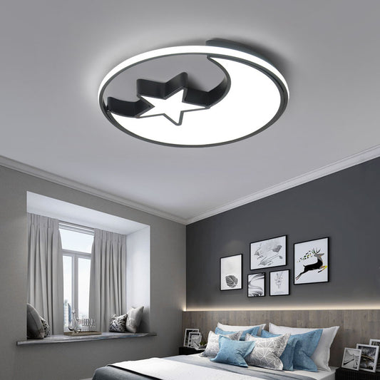 Kids LED Flush Mounted Lamp Black Crescent and Star Ceiling Lighting with Acrylic Shade Clearhalo 'Ceiling Lights' 'Close To Ceiling Lights' 'Close to ceiling' 'Flush mount' Lighting' 2422893