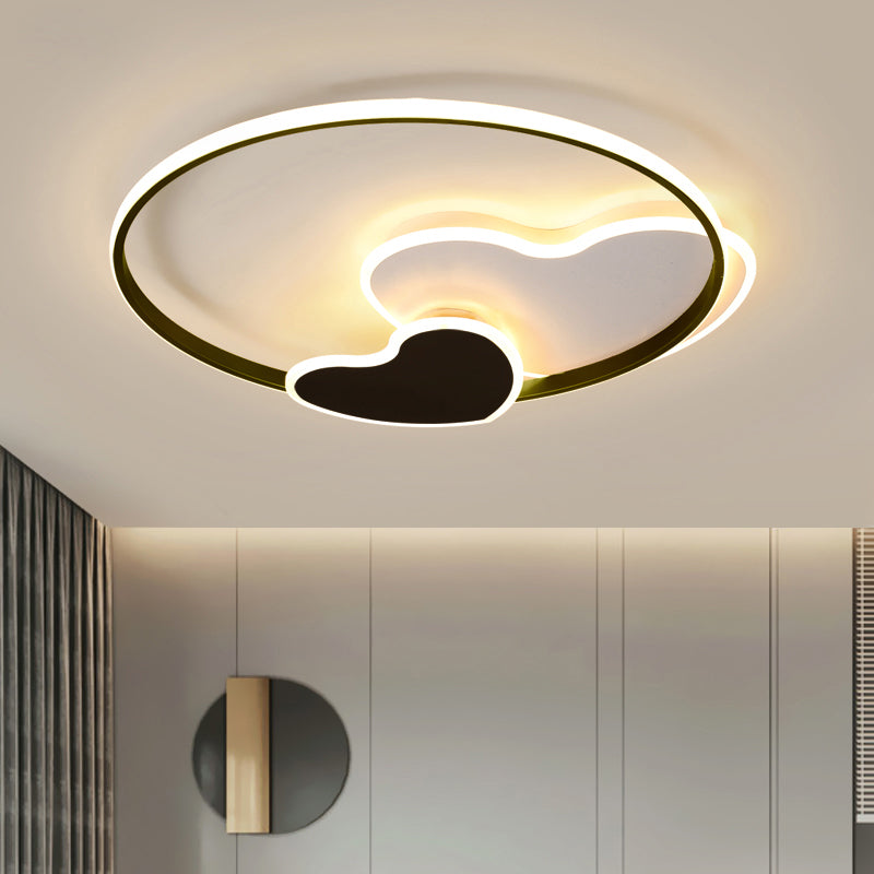 Black and White Heart Flushmount Simplicity LED Acrylic Ceiling Light with Metal Ring Clearhalo 'Ceiling Lights' 'Close To Ceiling Lights' 'Close to ceiling' 'Flush mount' Lighting' 2422902