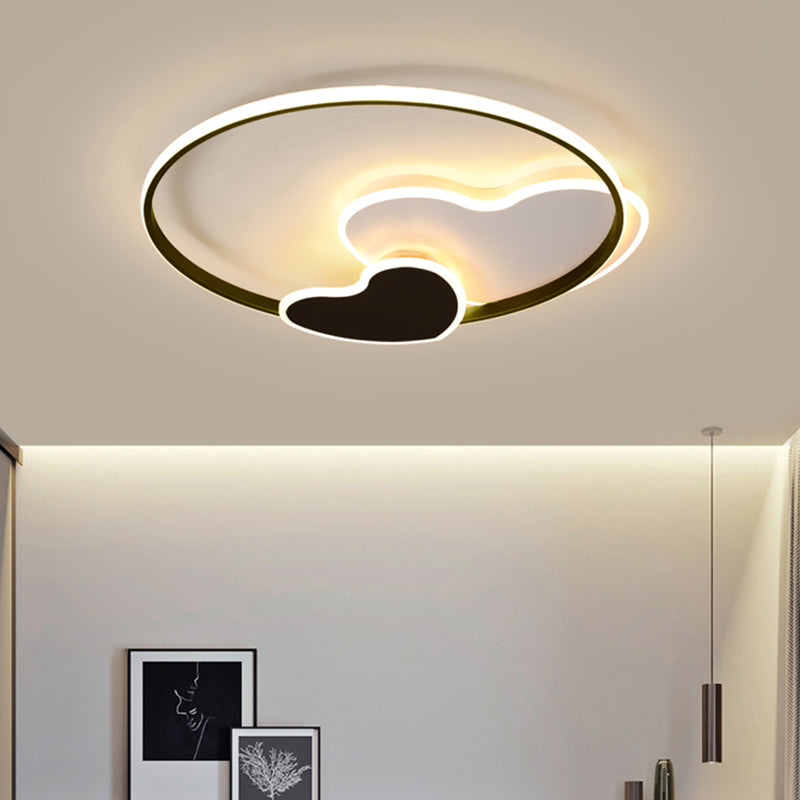Black and White Heart Flushmount Simplicity LED Acrylic Ceiling Light with Metal Ring Black-White 19.5" Clearhalo 'Ceiling Lights' 'Close To Ceiling Lights' 'Close to ceiling' 'Flush mount' Lighting' 2422903