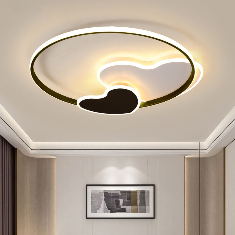 Black and White Heart Flushmount Simplicity LED Acrylic Ceiling Light with Metal Ring Clearhalo 'Ceiling Lights' 'Close To Ceiling Lights' 'Close to ceiling' 'Flush mount' Lighting' 2422905