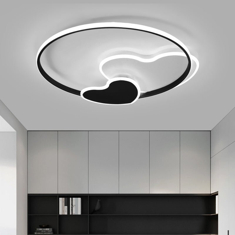 Black and White Heart Flushmount Simplicity LED Acrylic Ceiling Light with Metal Ring Clearhalo 'Ceiling Lights' 'Close To Ceiling Lights' 'Close to ceiling' 'Flush mount' Lighting' 2422906