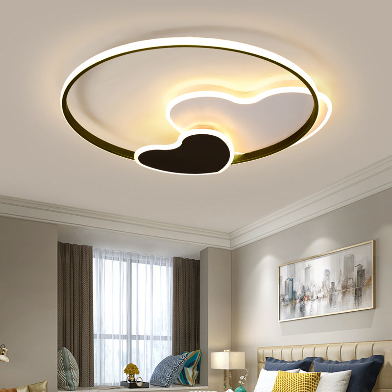 Black and White Heart Flushmount Simplicity LED Acrylic Ceiling Light with Metal Ring Clearhalo 'Ceiling Lights' 'Close To Ceiling Lights' 'Close to ceiling' 'Flush mount' Lighting' 2422907