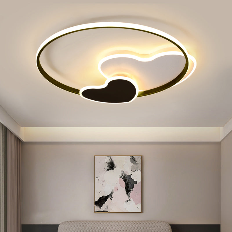 Black and White Heart Flushmount Simplicity LED Acrylic Ceiling Light with Metal Ring Clearhalo 'Ceiling Lights' 'Close To Ceiling Lights' 'Close to ceiling' 'Flush mount' Lighting' 2422908