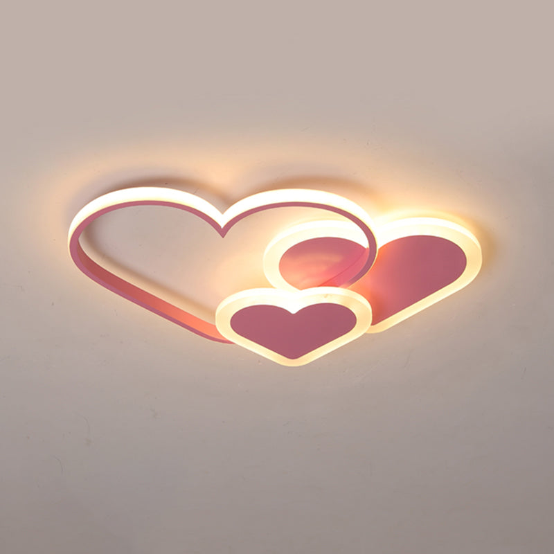 Loving Heart Ceiling Flush Mount Contemporary Acrylic Bedroom LED Flush Light Fixture - Pink - 20.5" - Remote Control Stepless Dimming - Clearhalo - 'Ceiling Lights' - 'Close To Ceiling Lights' - 'Close to ceiling' - 'Flush mount' - Lighting' - 2422924