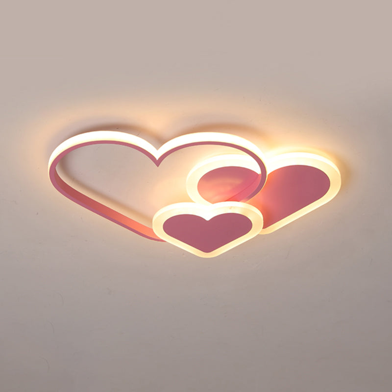 Loving Heart Ceiling Flush Mount Contemporary Acrylic Bedroom LED Flush Light Fixture - Pink - 20.5" - White - Clearhalo - 'Ceiling Lights' - 'Close To Ceiling Lights' - 'Close to ceiling' - 'Flush mount' - Lighting' - 2422925