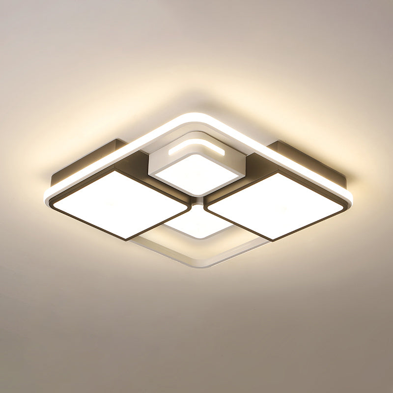 Quadrilateral Living Room Ceiling Light Acrylic Contemporary LED Flush Mount in Black-White White 19.5" Third Gear Clearhalo 'Ceiling Lights' 'Close To Ceiling Lights' 'Close to ceiling' 'Flush mount' Lighting' 2422933