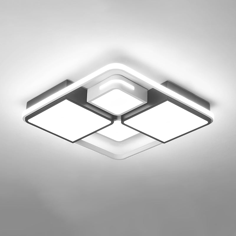 Quadrilateral Living Room Ceiling Light Acrylic Contemporary LED Flush Mount in Black-White White 19.5" White Clearhalo 'Ceiling Lights' 'Close To Ceiling Lights' 'Close to ceiling' 'Flush mount' Lighting' 2422934