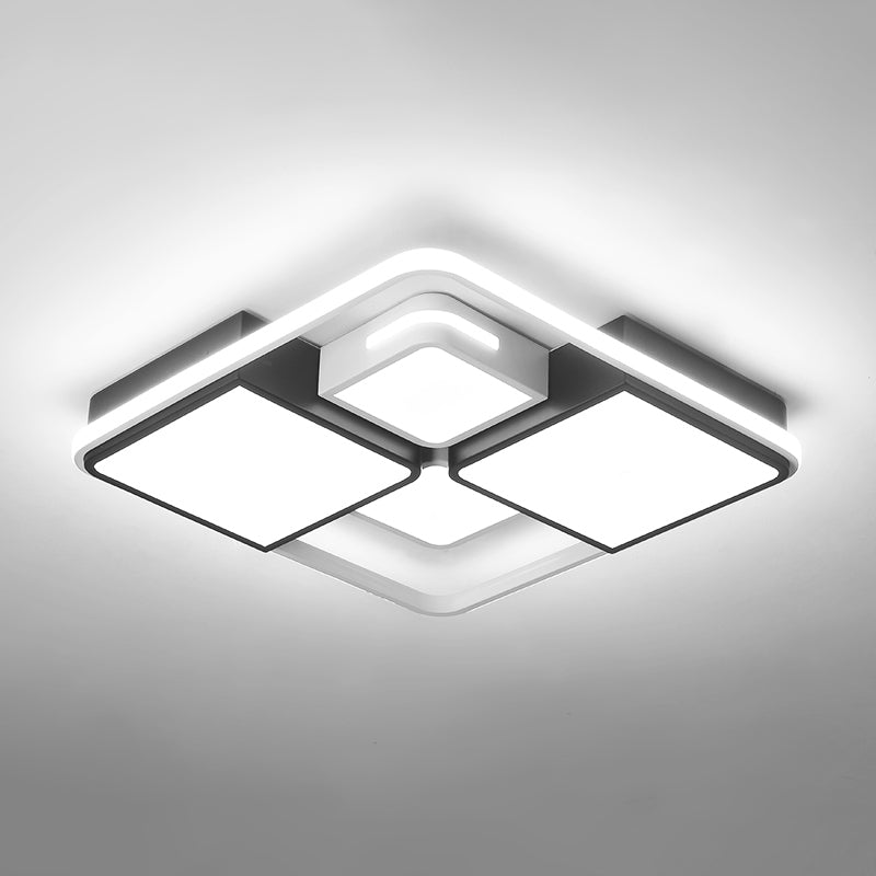 Quadrilateral Living Room Ceiling Light Acrylic Contemporary LED Flush Mount in Black-White White 23.5" White Clearhalo 'Ceiling Lights' 'Close To Ceiling Lights' 'Close to ceiling' 'Flush mount' Lighting' 2422938