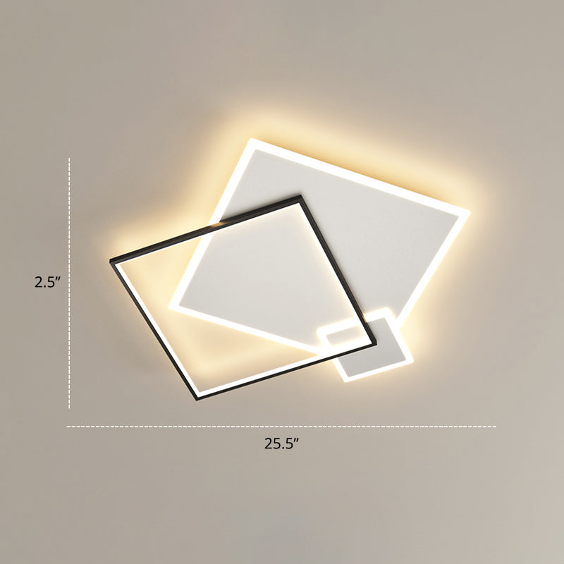 Minimalistic Stacked Flush Mount Light Metal Bedroom LED Ceiling Flush Light Fixture Black-White 23.5" Square Plate Clearhalo 'Ceiling Lights' 'Close To Ceiling Lights' 'Close to ceiling' 'Flush mount' Lighting' 2422956