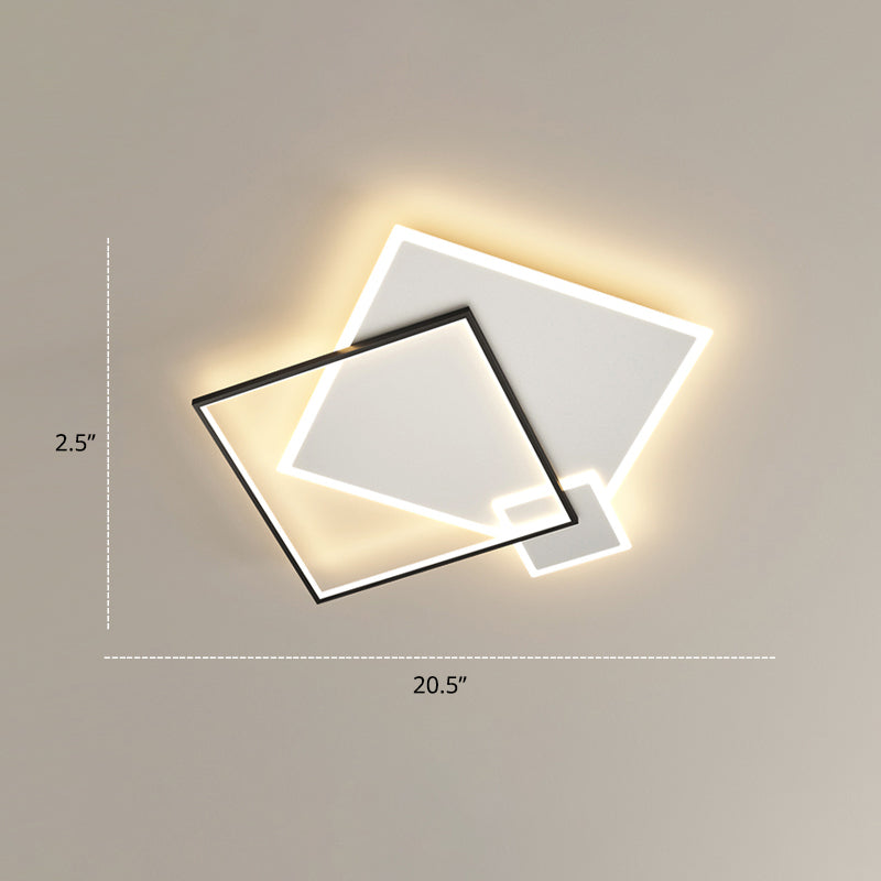 Minimalistic Stacked Flush Mount Light Metal Bedroom LED Ceiling Flush Light Fixture Black-White 19.5" Square Plate Clearhalo 'Ceiling Lights' 'Close To Ceiling Lights' 'Close to ceiling' 'Flush mount' Lighting' 2422958