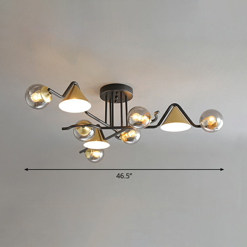 Cone and Ball Shaped Flushmount Light Minimalist Glass Black-Brass Semi Flush Ceiling Light 9 Smoke Gray Clearhalo 'Ceiling Lights' 'Close To Ceiling Lights' 'Close to ceiling' 'Semi-flushmount' Lighting' 2423002