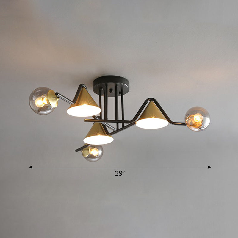 Cone and Ball Shaped Flushmount Light Minimalist Glass Black-Brass Semi Flush Ceiling Light 6 Smoke Gray Clearhalo 'Ceiling Lights' 'Close To Ceiling Lights' 'Close to ceiling' 'Semi-flushmount' Lighting' 2423006