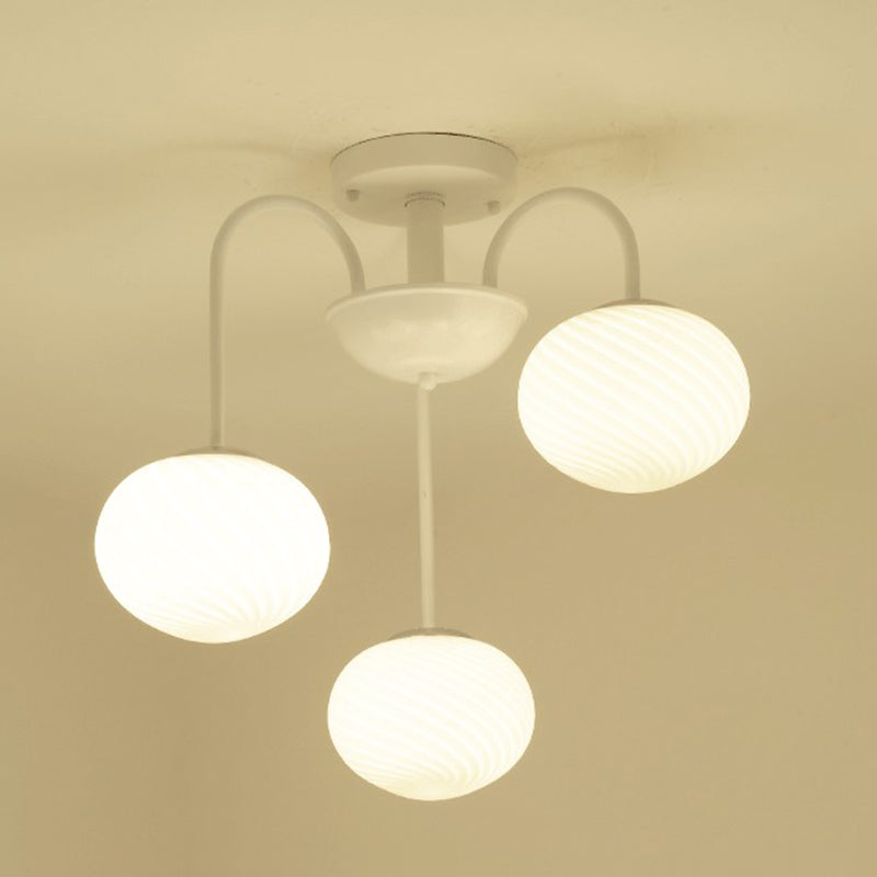 Elliptical Dining Room Flush Ceiling Light Opal Glass Nordic LED Semi Flush Mount Lamp
